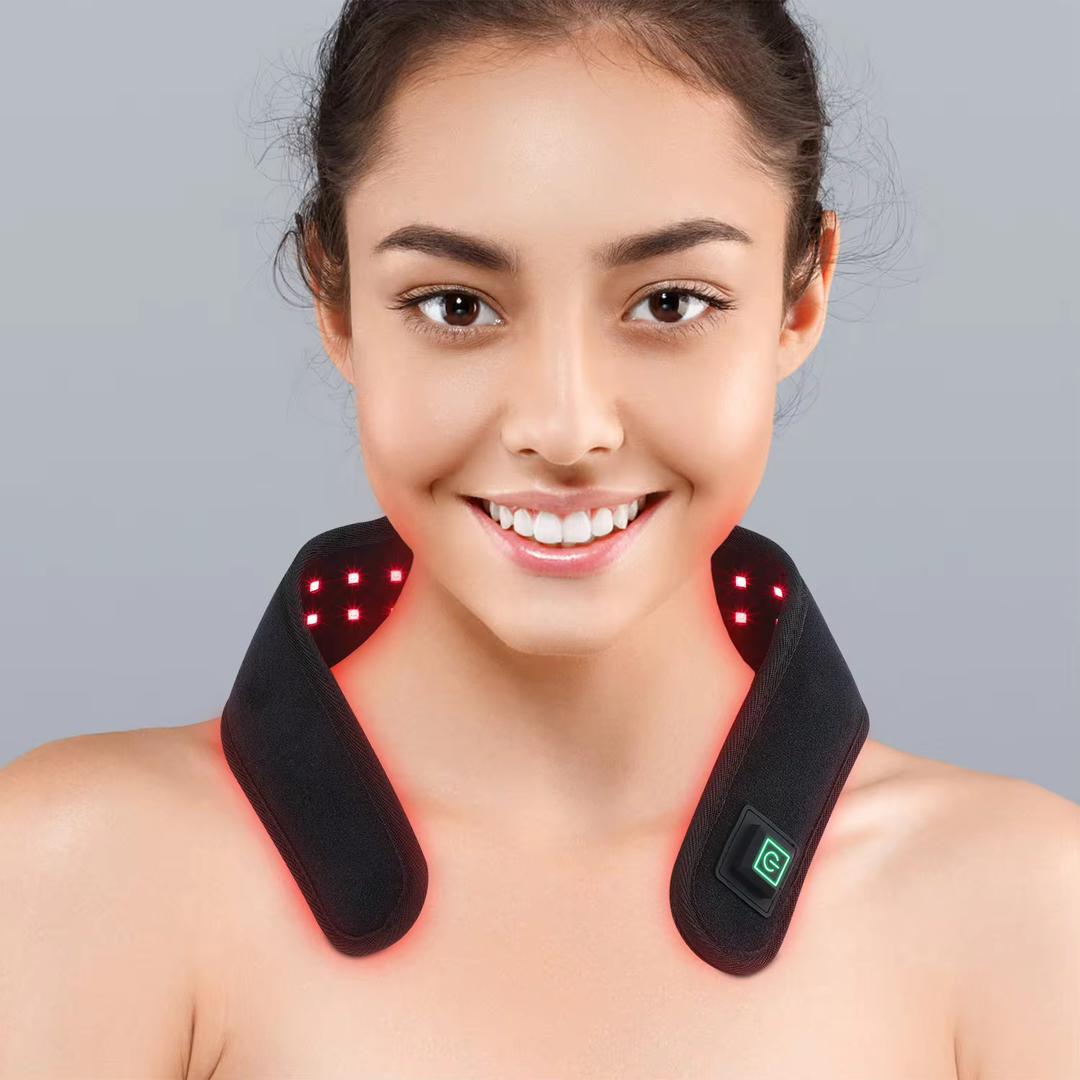 Woman wearing Spa Team Red Light Wrap on neck — 660nm red light therapy