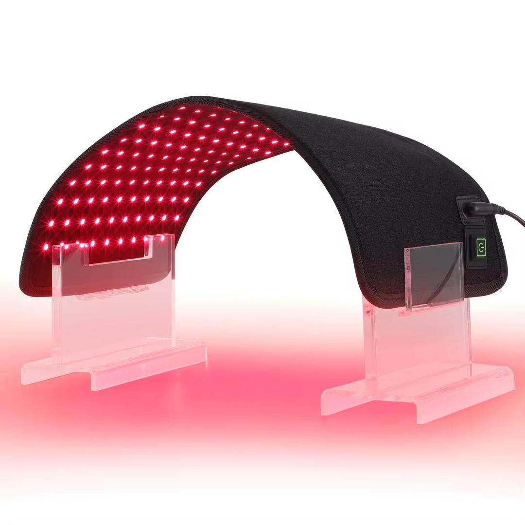 Spa Team LED Facial Arch — freestanding arch unit in red light mode on acrylic stands