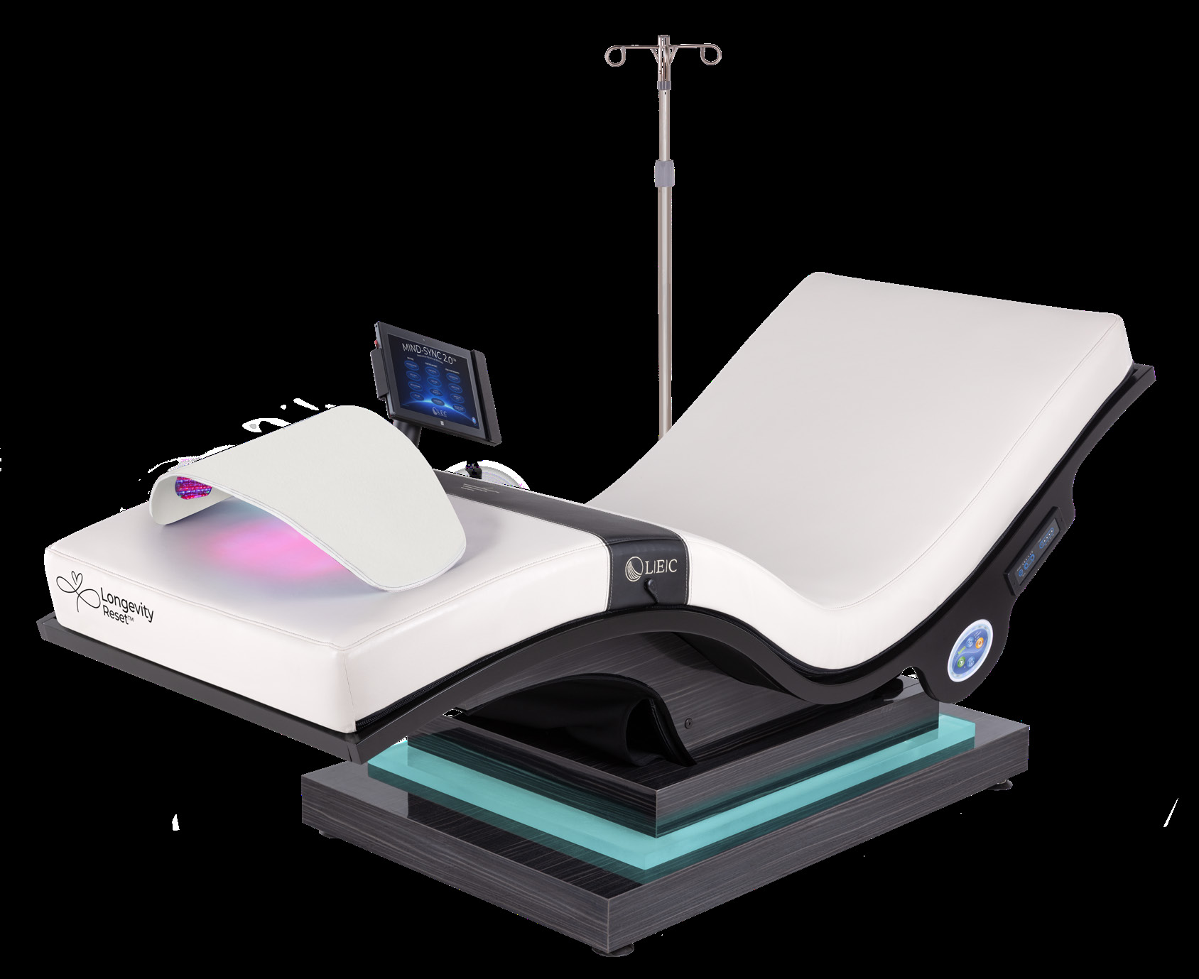 Living Earth Crafts Longevity Reset Lounger with Celluma LED hood and Mind-Sync 2.0